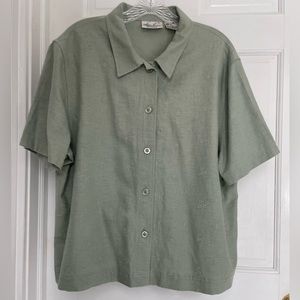 Sage, green linen button-down blouse, by Kathie Lee Woman size 18W